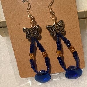 Chic Butterfly Beaded Earrings - Navy and Gold